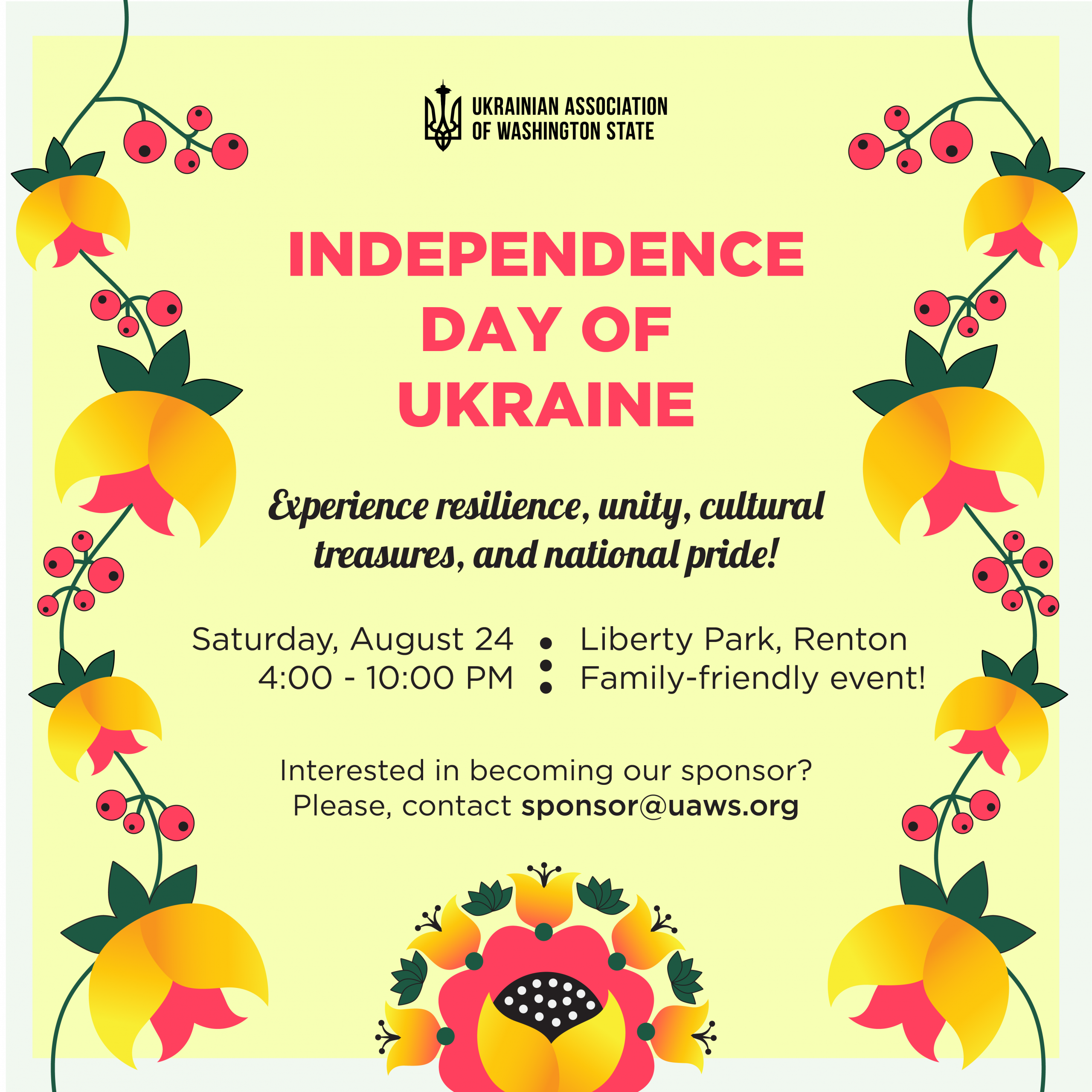 AUG 24. 4:00 PM. Independence Day of Ukraine Celebration